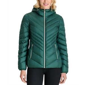 NEW MICHAEL KORS women's chevron hooded down packable coat in green